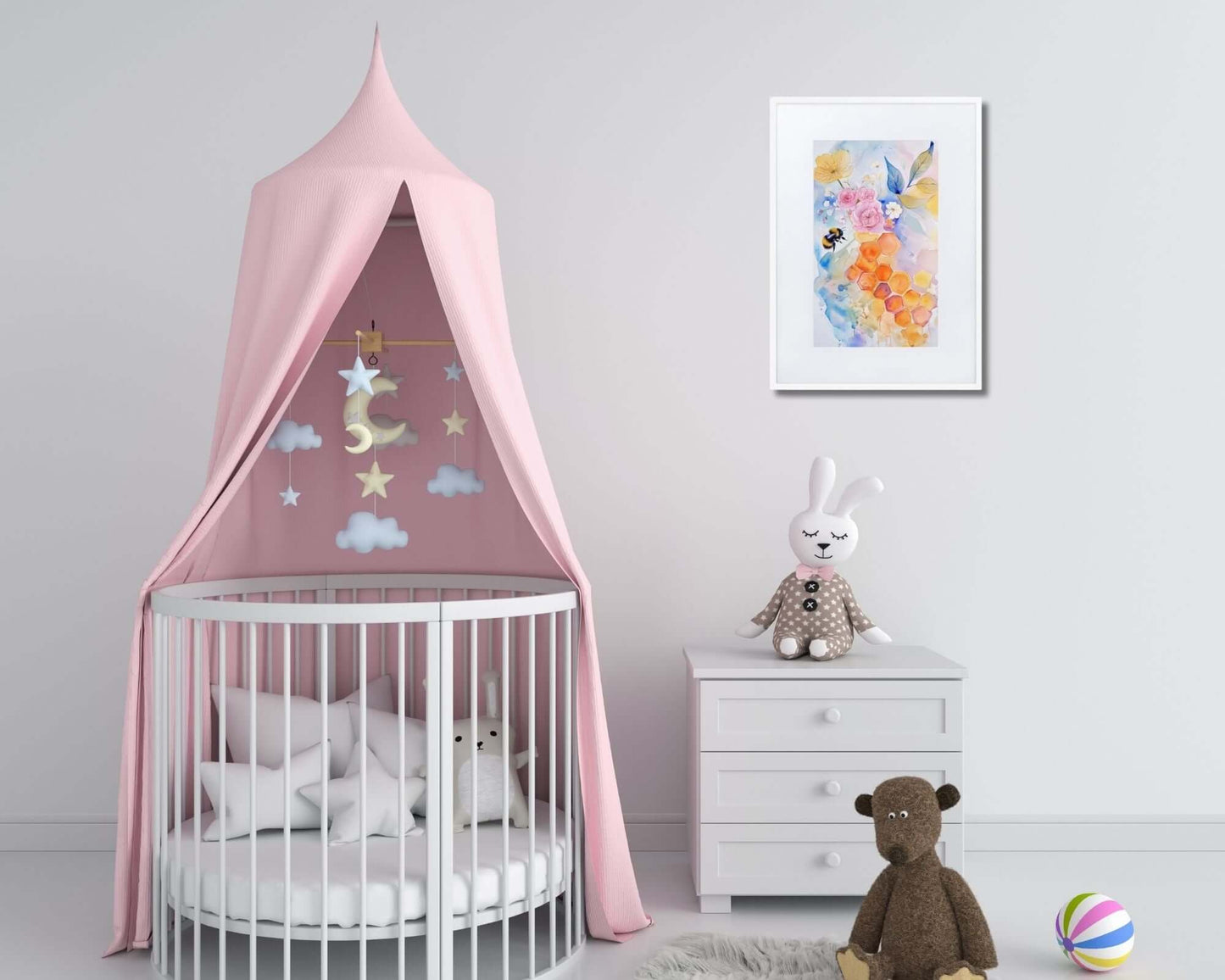 Framed "{{product-type}}" with abstract watercolour flowers in calm, pastel colors. The "{{title}}" design is perfect for creating a serene and joyful space.