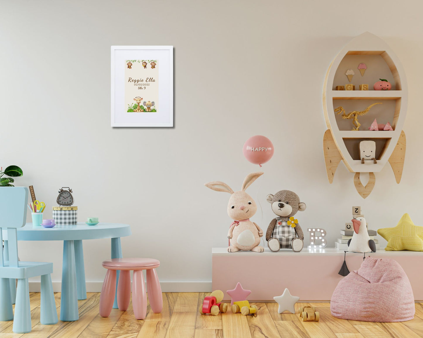 Personalized Baby Birth Stats Framed Print | Jungle Animal Keepsake | Free UK Shipping