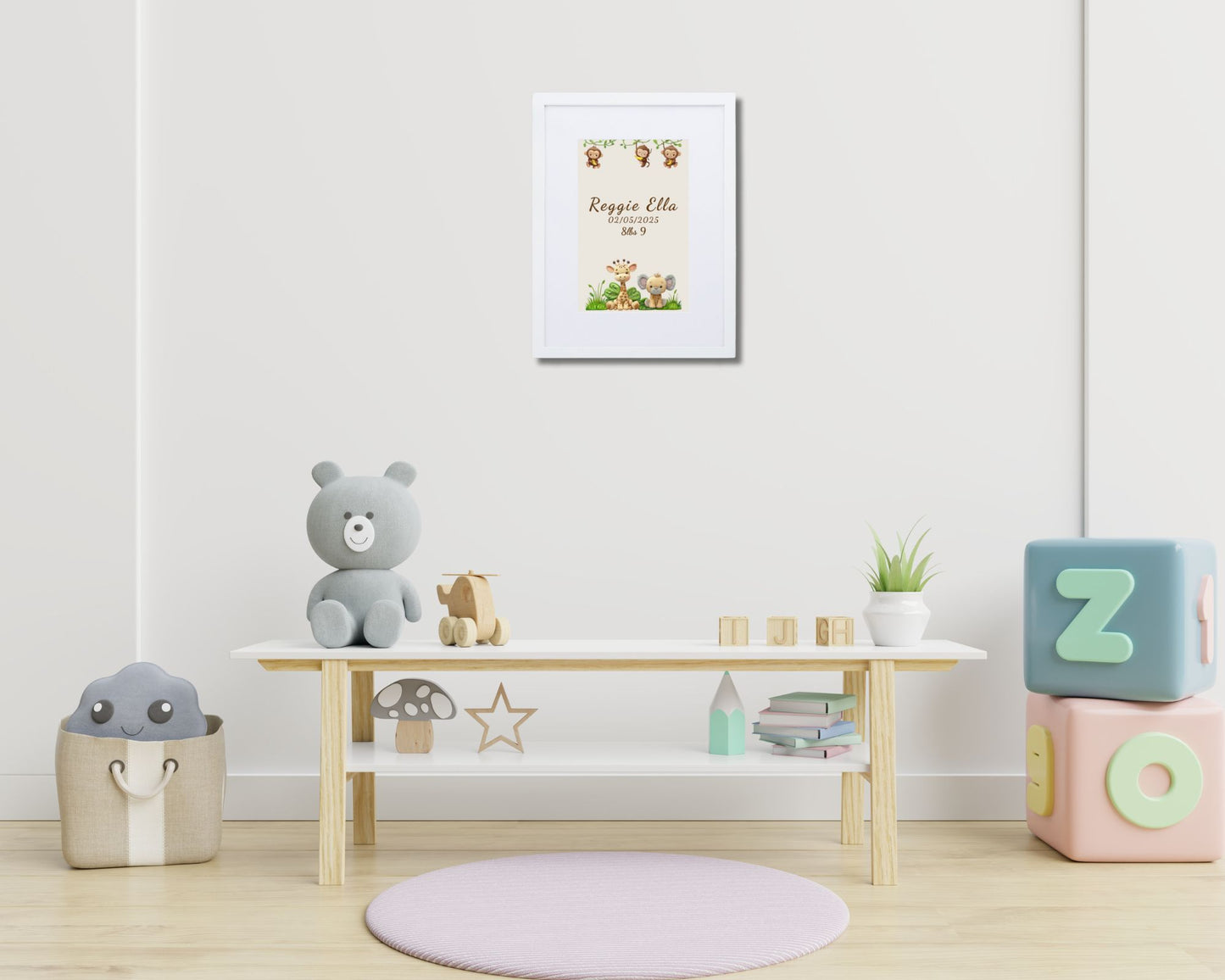 Personalized Baby Birth Stats Framed Print | Jungle Animal Keepsake | Free UK Shipping