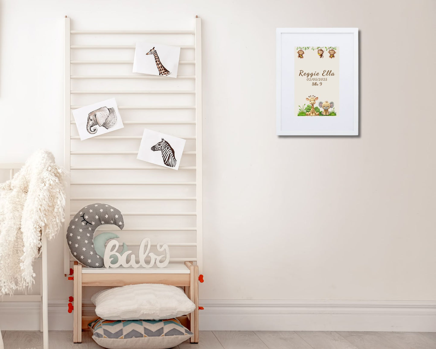 Personalized Baby Birth Stats Framed Print | Jungle Animal Keepsake | Free UK Shipping