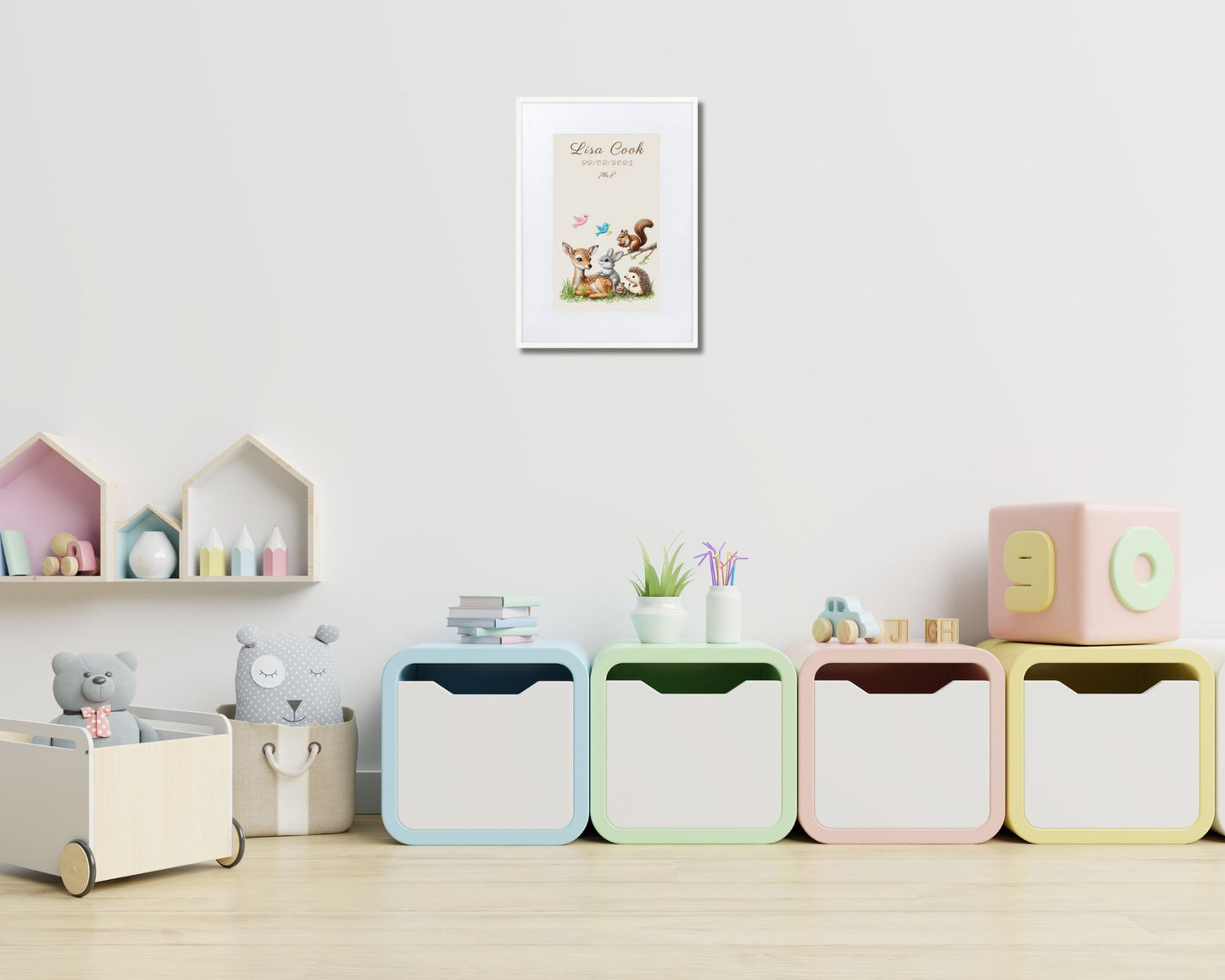 Personalized Woodland Animal Birth Stats Framed Print | New Baby Keepsake | Free UK Shipping