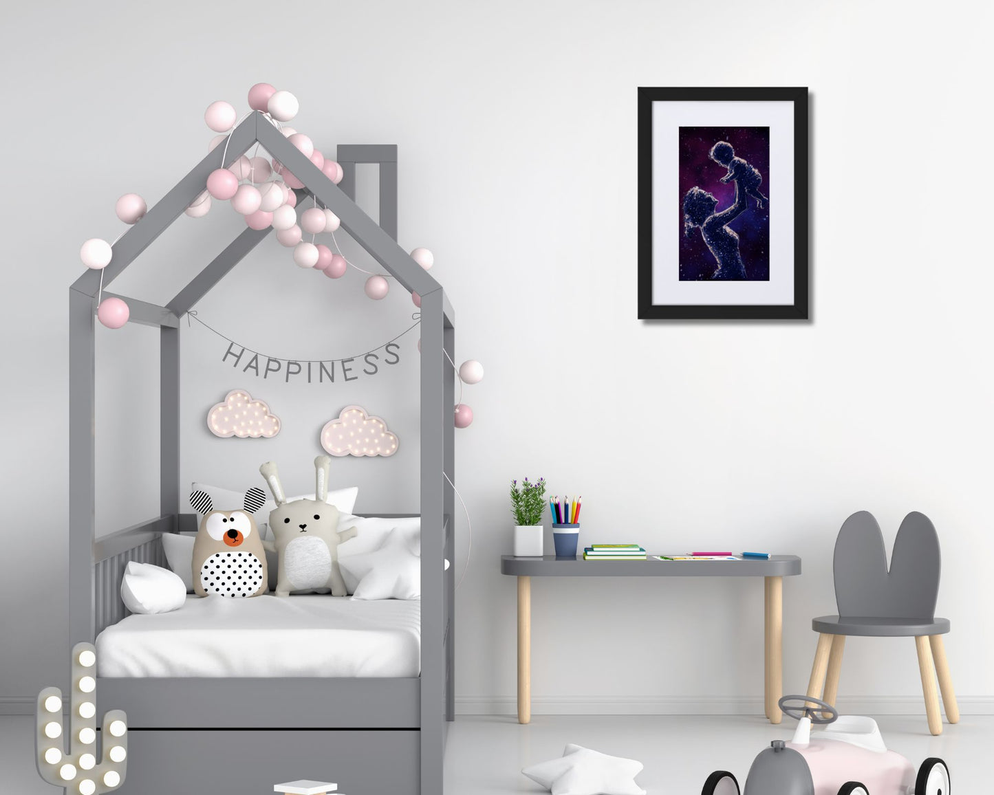 Celestial Motherhood Starry Night Framed Art Print | Cosmic Mother & Child Wall Art