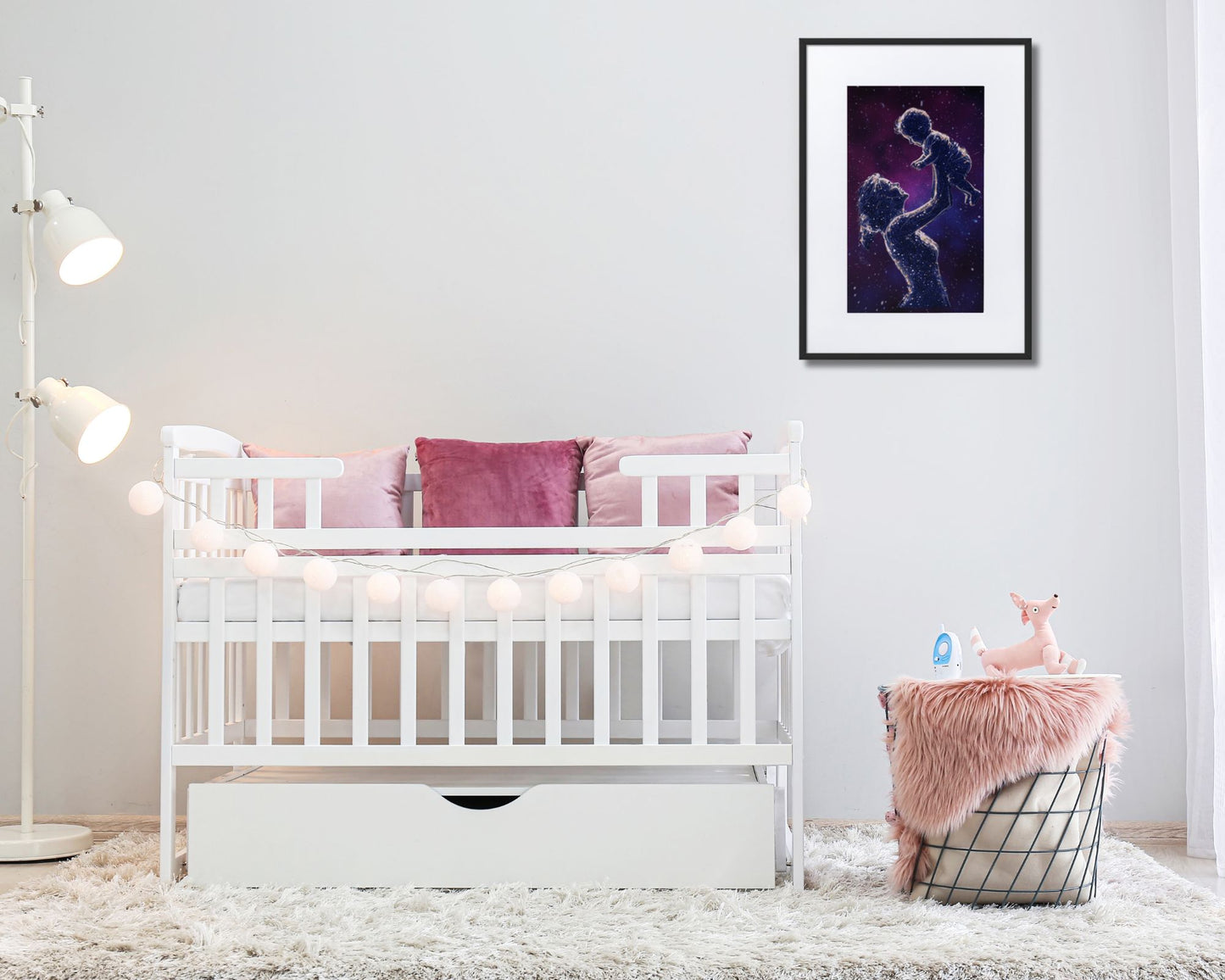 Celestial Motherhood Starry Night Framed Art Print | Cosmic Mother & Child Wall Art