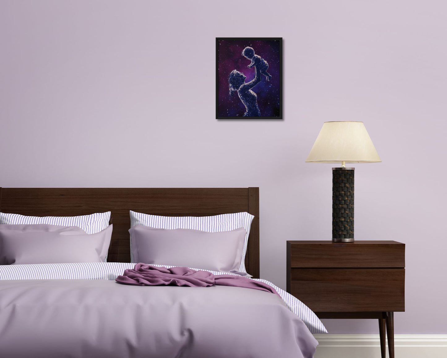 Celestial Motherhood A Love Written in the Stars Framed Canvas | Cosmic Mother & Child Wall Art