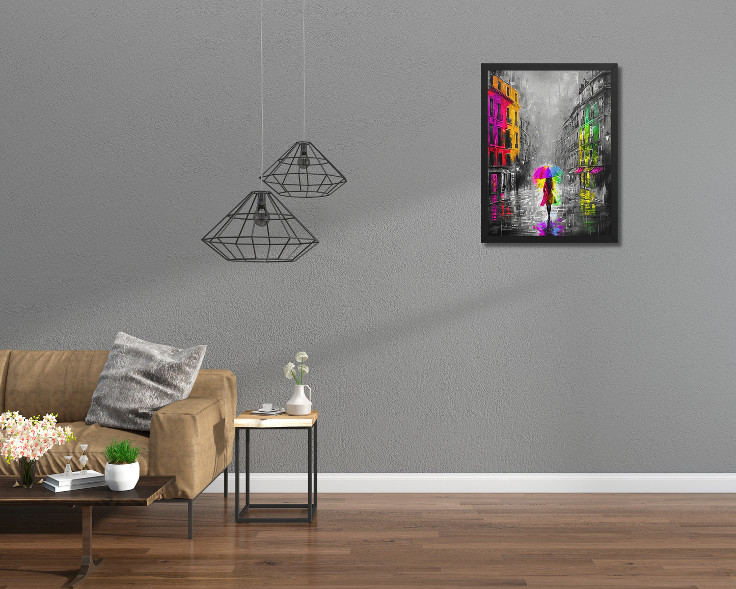 Black framed "{{product-type}}" featuring an abstract black and white portrait with splashes of gold. The "{{title}}" design is an elegant and modern piece of art for inner peace.