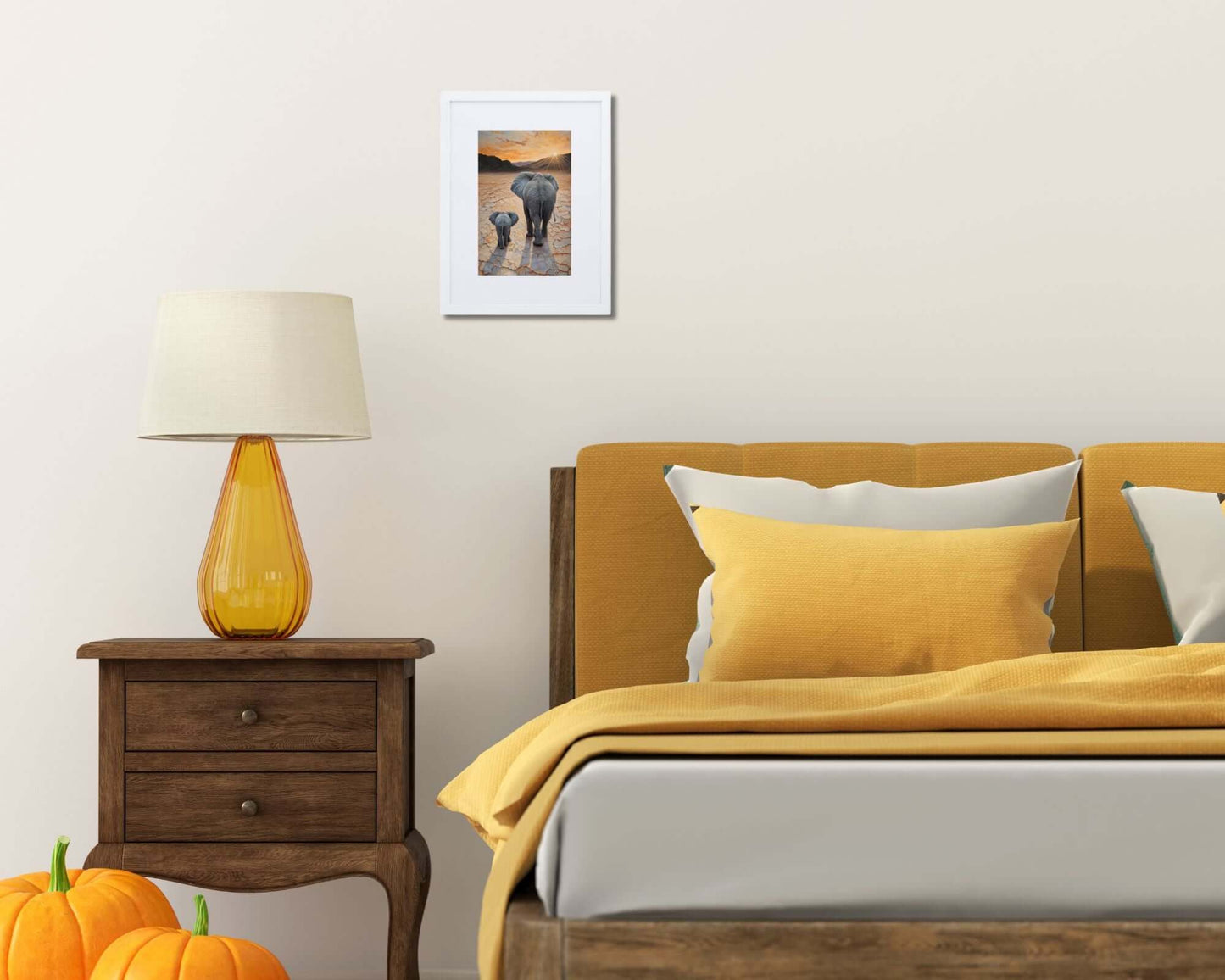 Framed "{{product-type}}" featuring a mother and baby elephant with the title "{{title}}". A thoughtful nursery and new mum gift.