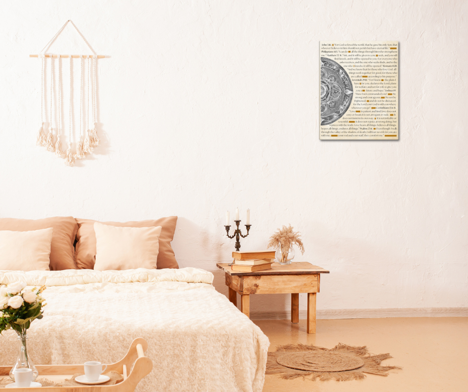 Canvas art featuring inspirational Bible verses with famous quotes in elegant typography, perfect for religious wall decor and spiritual inspiration