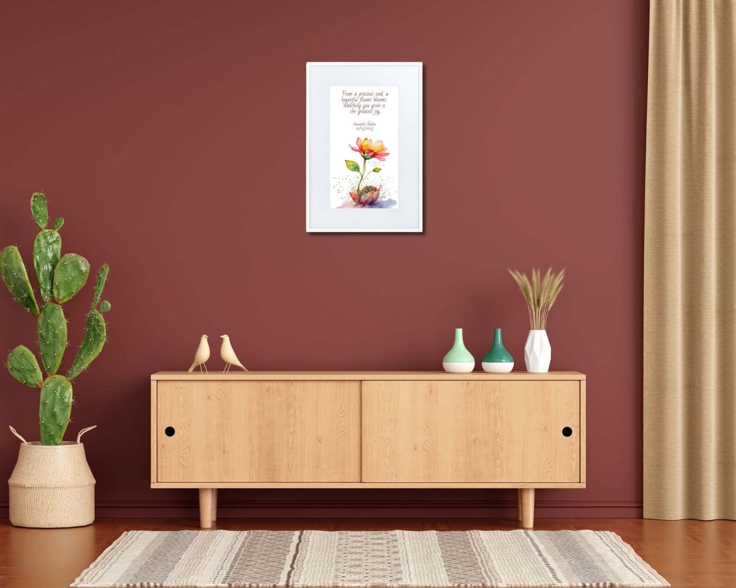 Personalised "{{product-type}}" with a flower design and the poem "{{title}}" for new parents.