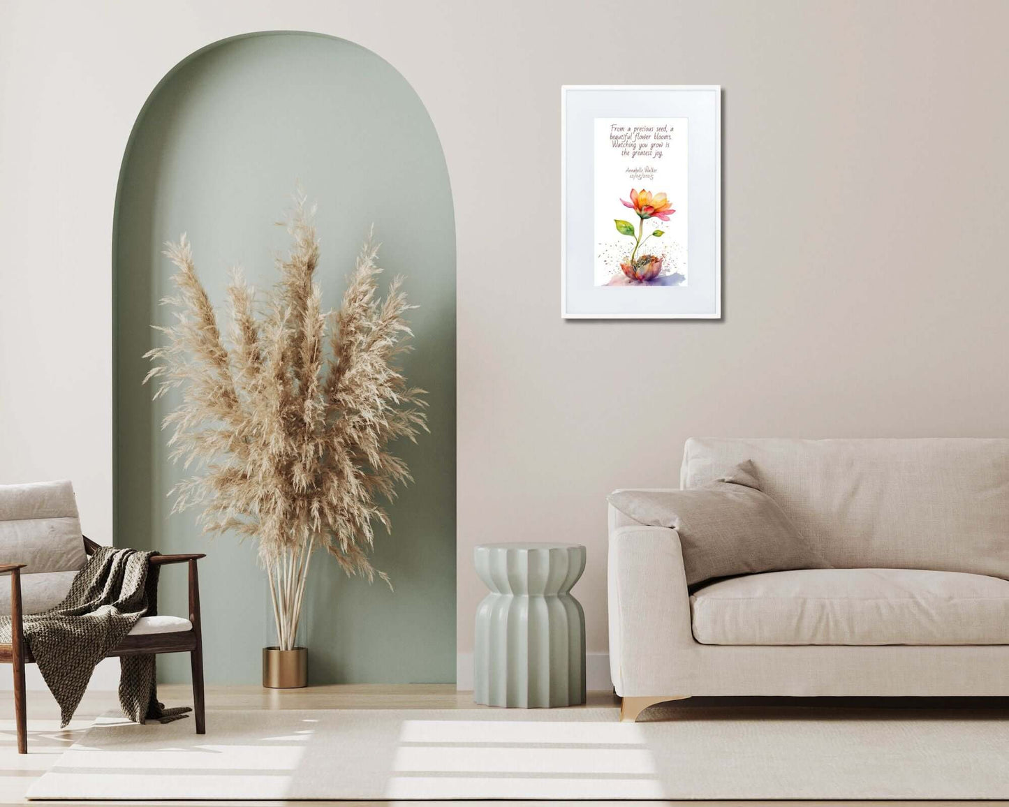 Personalised "{{product-type}}" with a flower design and the poem "{{title}}" for new parents.