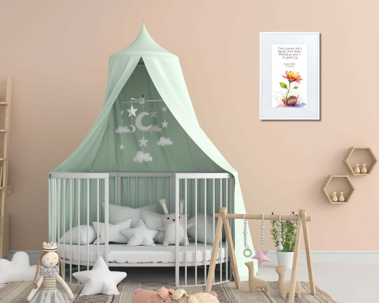 Personalised "{{product-type}}" with a flower design and the poem "{{title}}" for new parents.