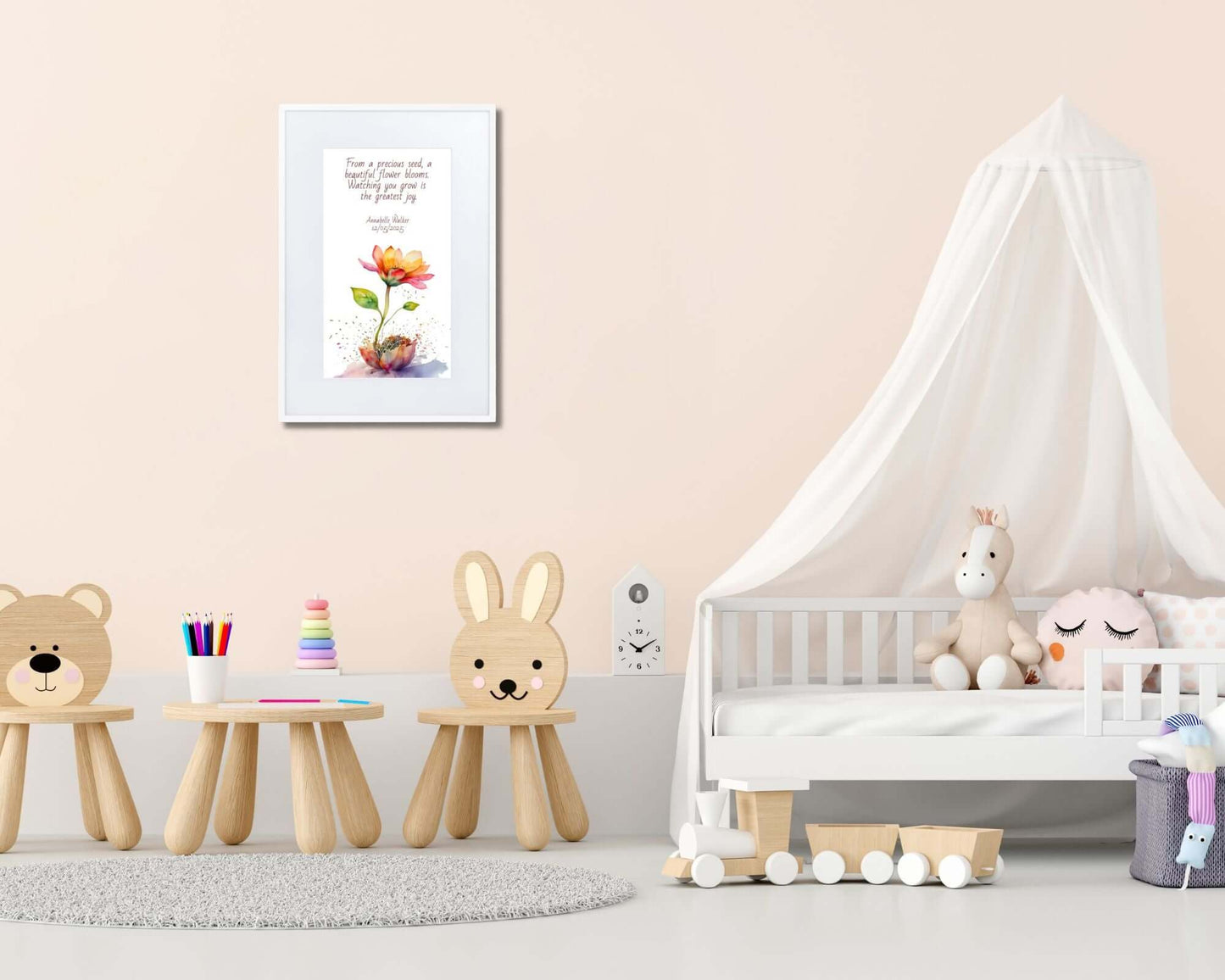 Personalised "{{product-type}}" with a flower design and the poem "{{title}}" for new parents.