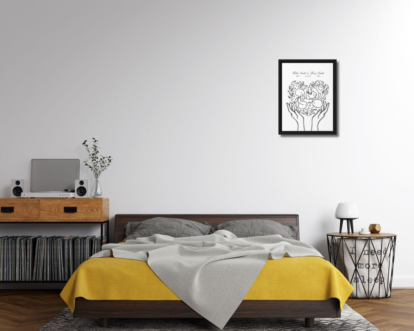 "Personalized Twins" Custom Line Art Print | Twin Baby Names & Birth Details Canvas Art