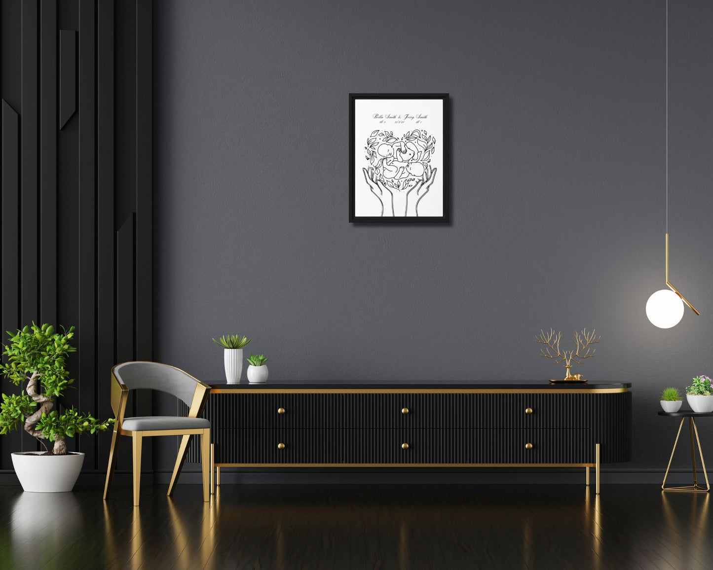 "Personalized Twins" Custom Line Art Print | Twin Baby Names & Birth Details Canvas Art
