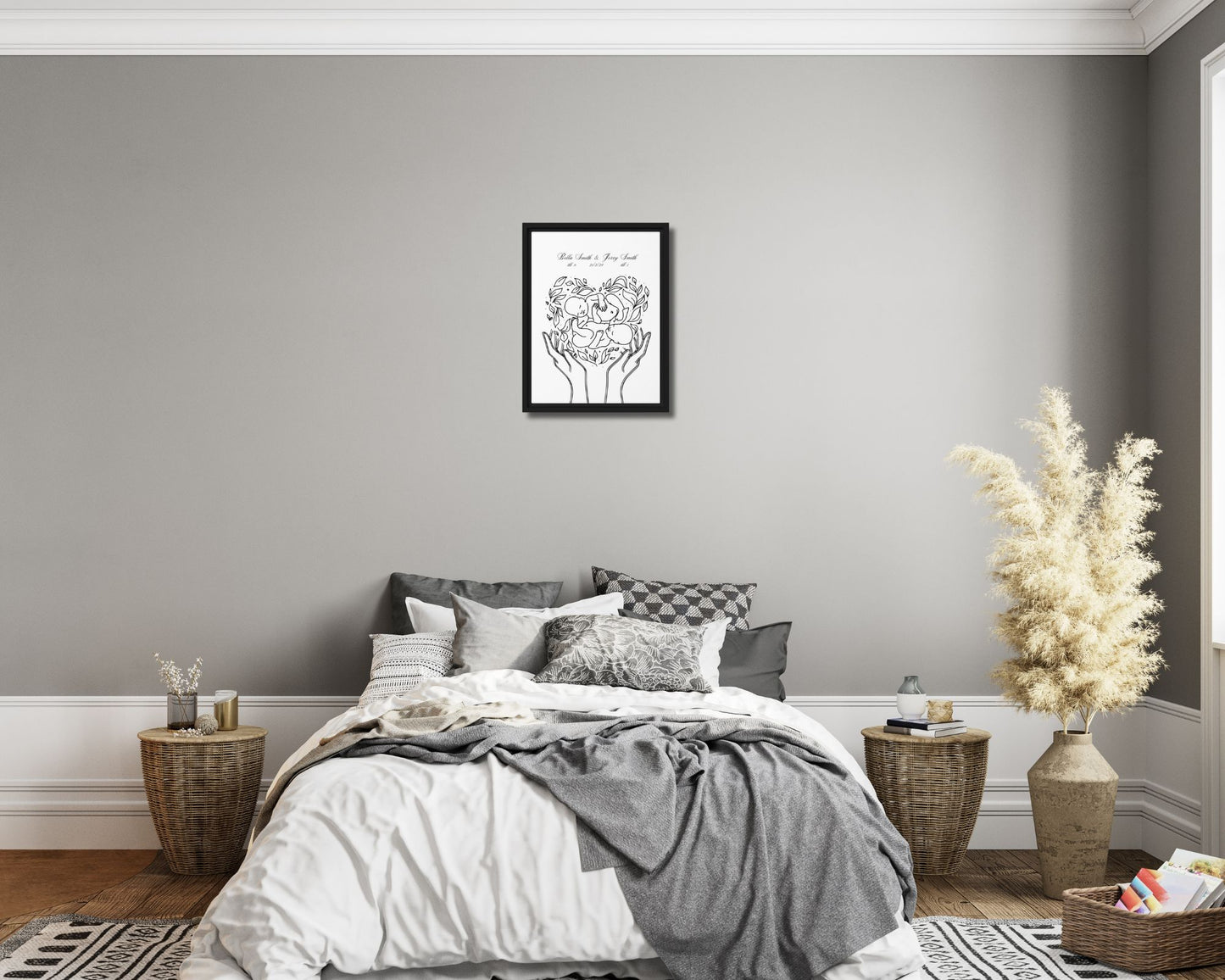 "Personalized Twins" Custom Line Art Print | Twin Baby Names & Birth Details Canvas Art