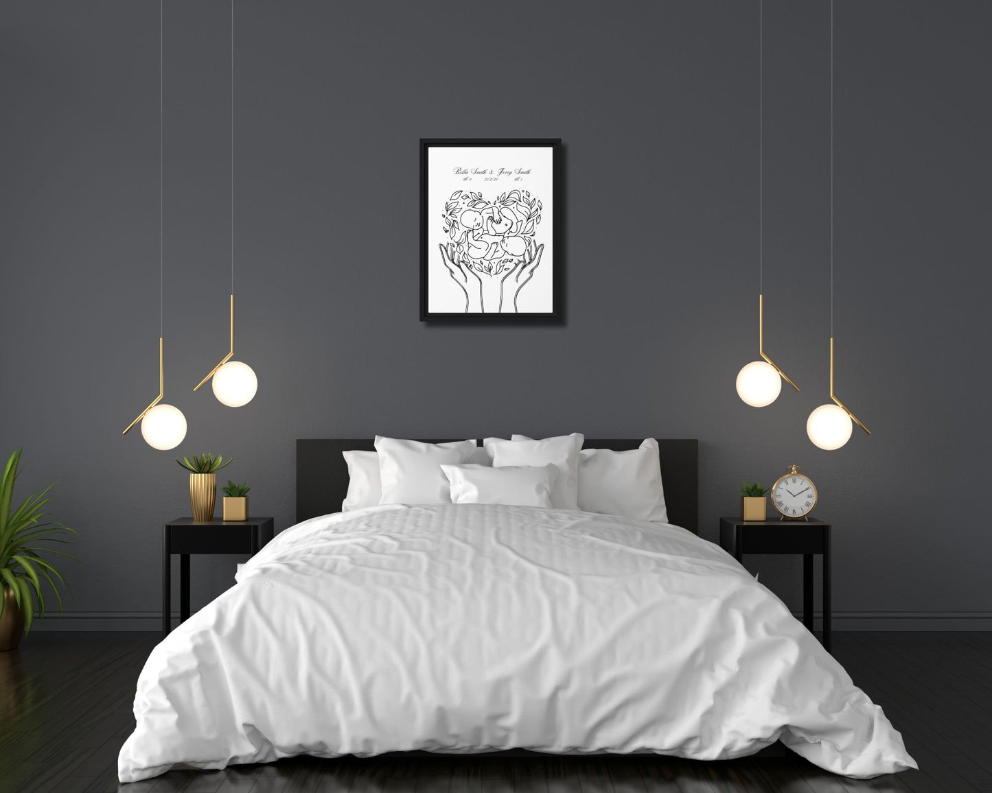 "Personalized Twins" Custom Line Art Print | Twin Baby Names & Birth Details Canvas Art