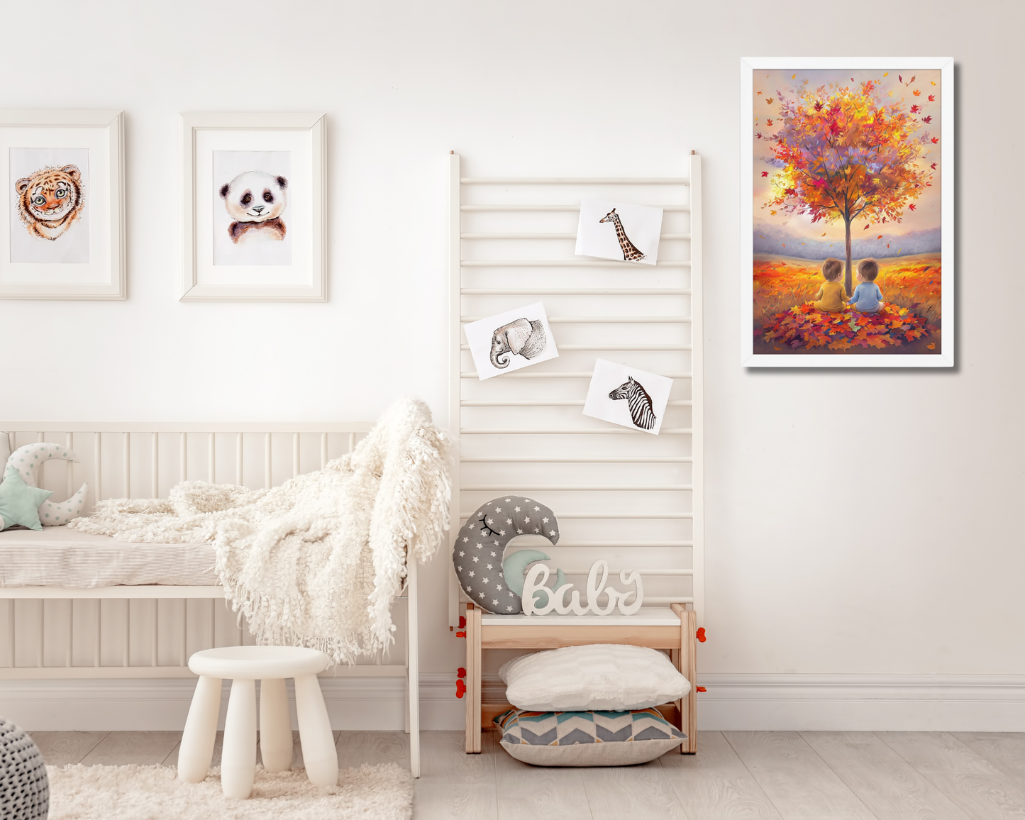 Celebrate the unique bond of twins with "Our Little Acorns," a heartwarming autumn-themed framed print. Perfect for nurseries or any family space, this art piece beautifully symbolizes growth, companionship, and the precious memories of childhood. A meaningful gift for twin parents.