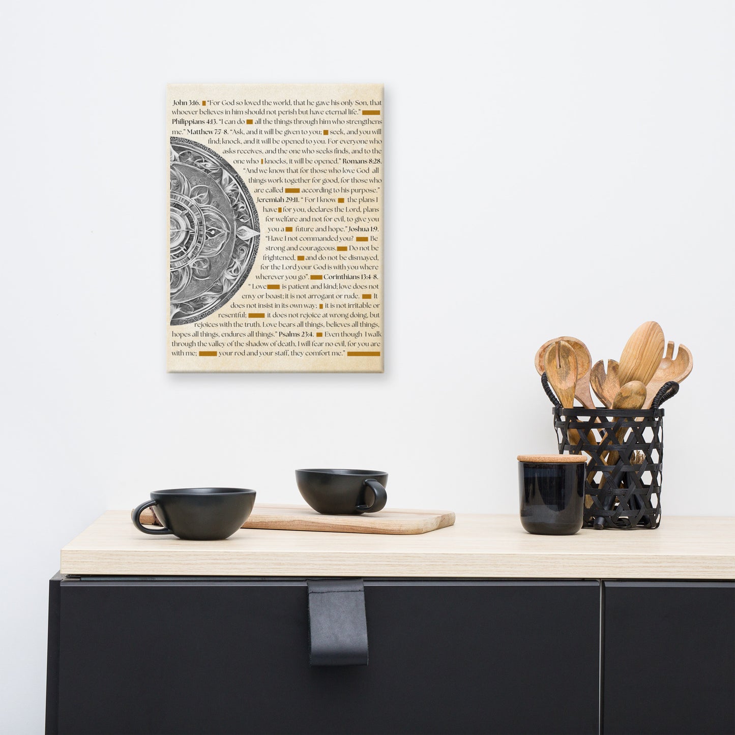 Canvas art featuring inspirational Bible verses with famous quotes in elegant typography, perfect for religious wall decor and spiritual inspiration