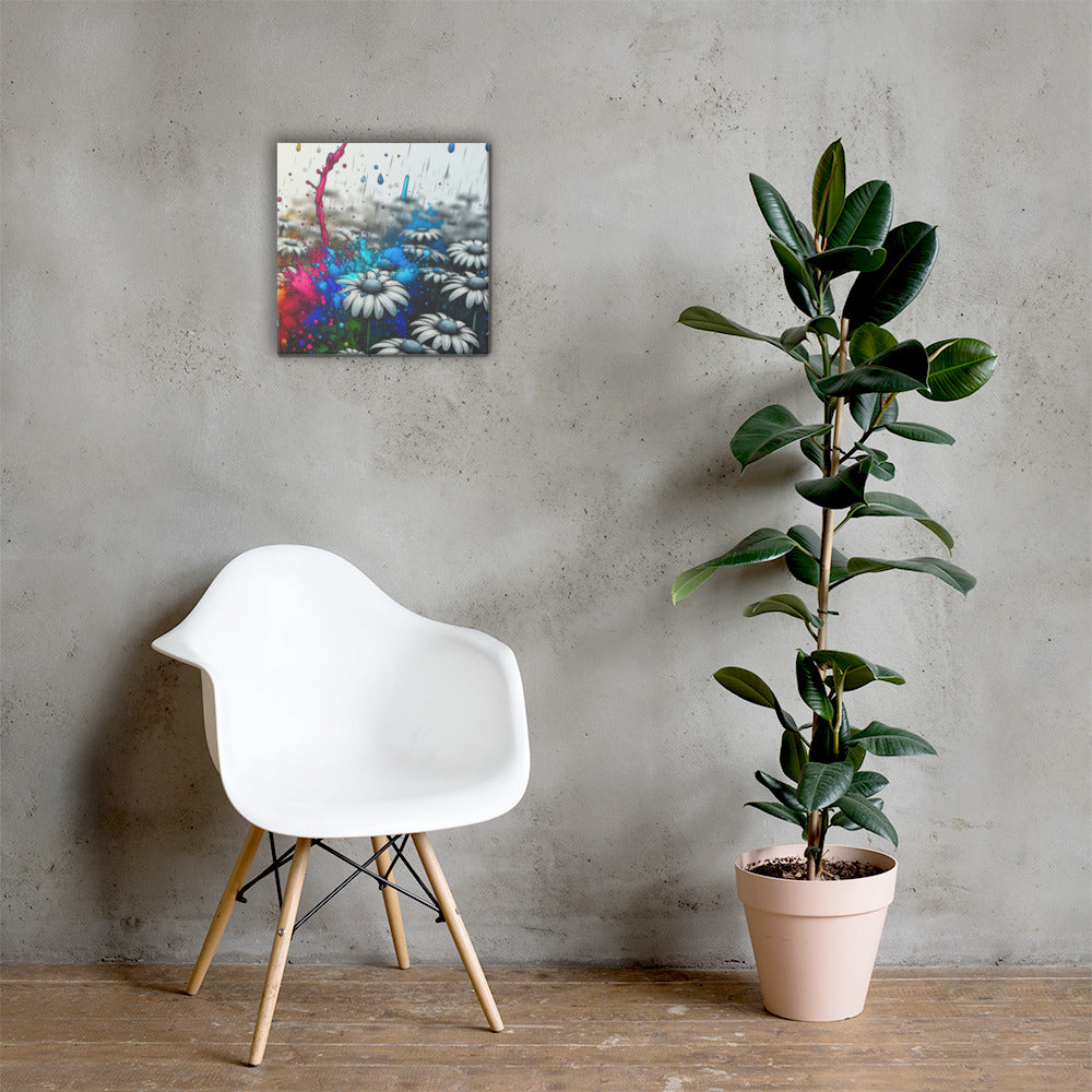 Canvas art titled 'Color Burst Daisy,' featuring an abstract daisy flower with vibrant, colorful brushstrokes, perfect for bold and modern home decor.