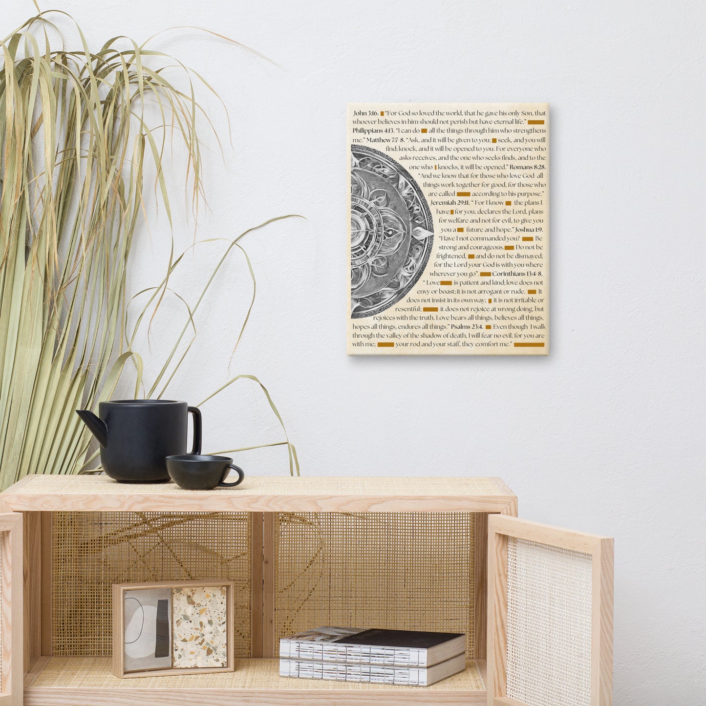Canvas art featuring inspirational Bible verses with famous quotes in elegant typography, perfect for religious wall decor and spiritual inspiration