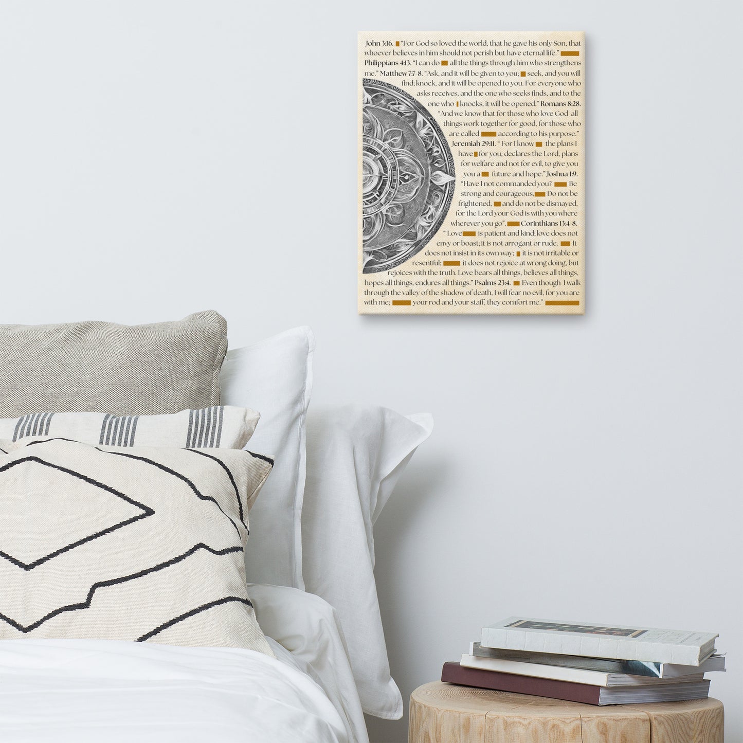 Canvas art featuring inspirational Bible verses with famous quotes in elegant typography, perfect for religious wall decor and spiritual inspiration