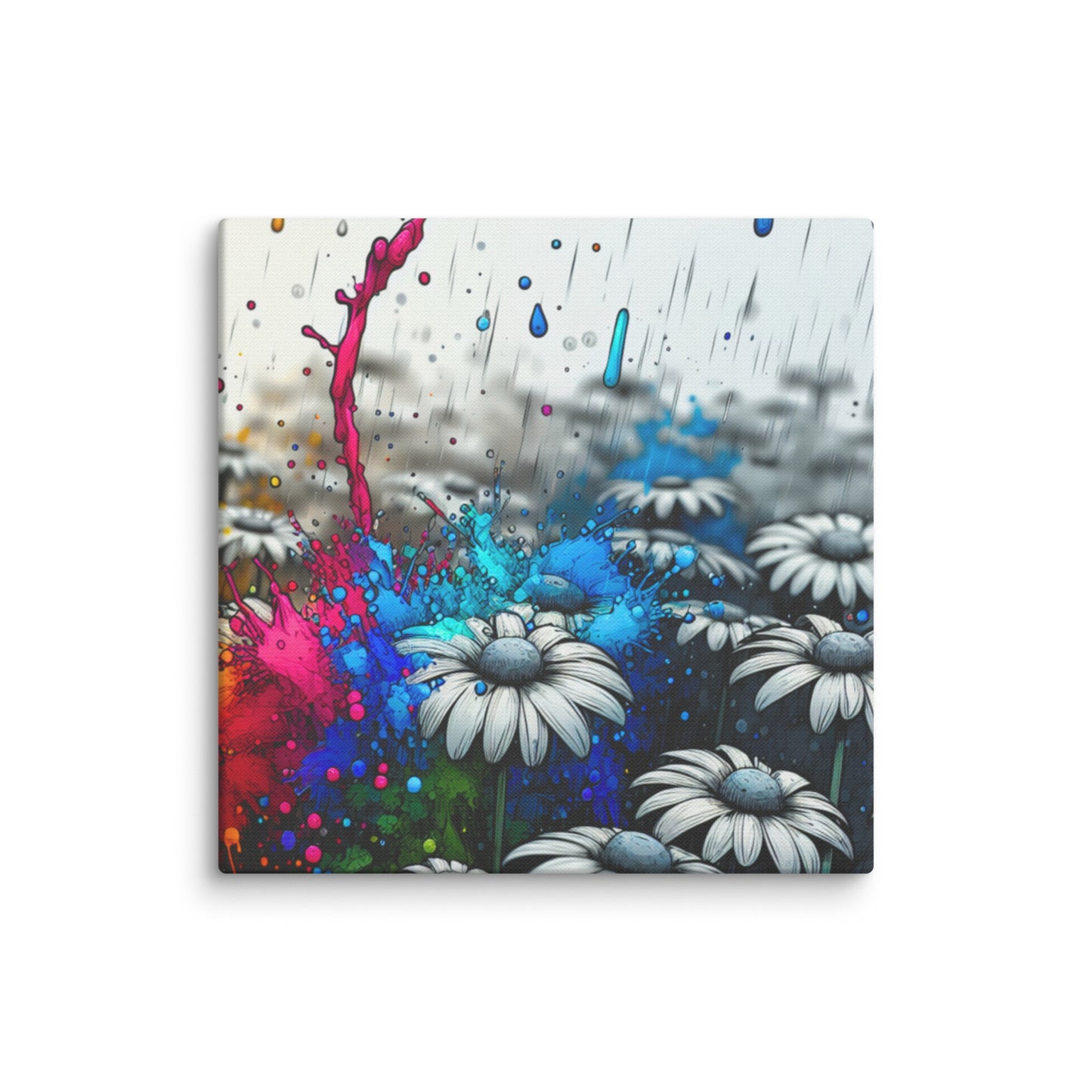 Canvas art titled 'Color Burst Daisy,' featuring an abstract daisy flower with vibrant, colorful brushstrokes, perfect for bold and modern home decor.