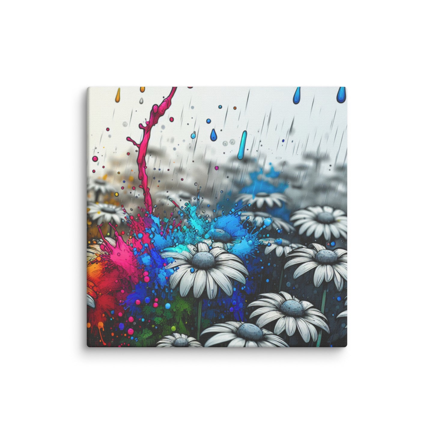 Canvas art titled 'Color Burst Daisy,' featuring an abstract daisy flower with vibrant, colorful brushstrokes, perfect for bold and modern home decor.