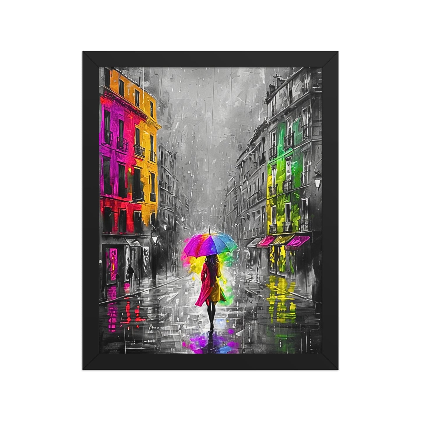 Black framed "{{product-type}}" featuring an abstract black and white portrait with splashes of gold. The "{{title}}" design is an elegant and modern piece of art for inner peace.