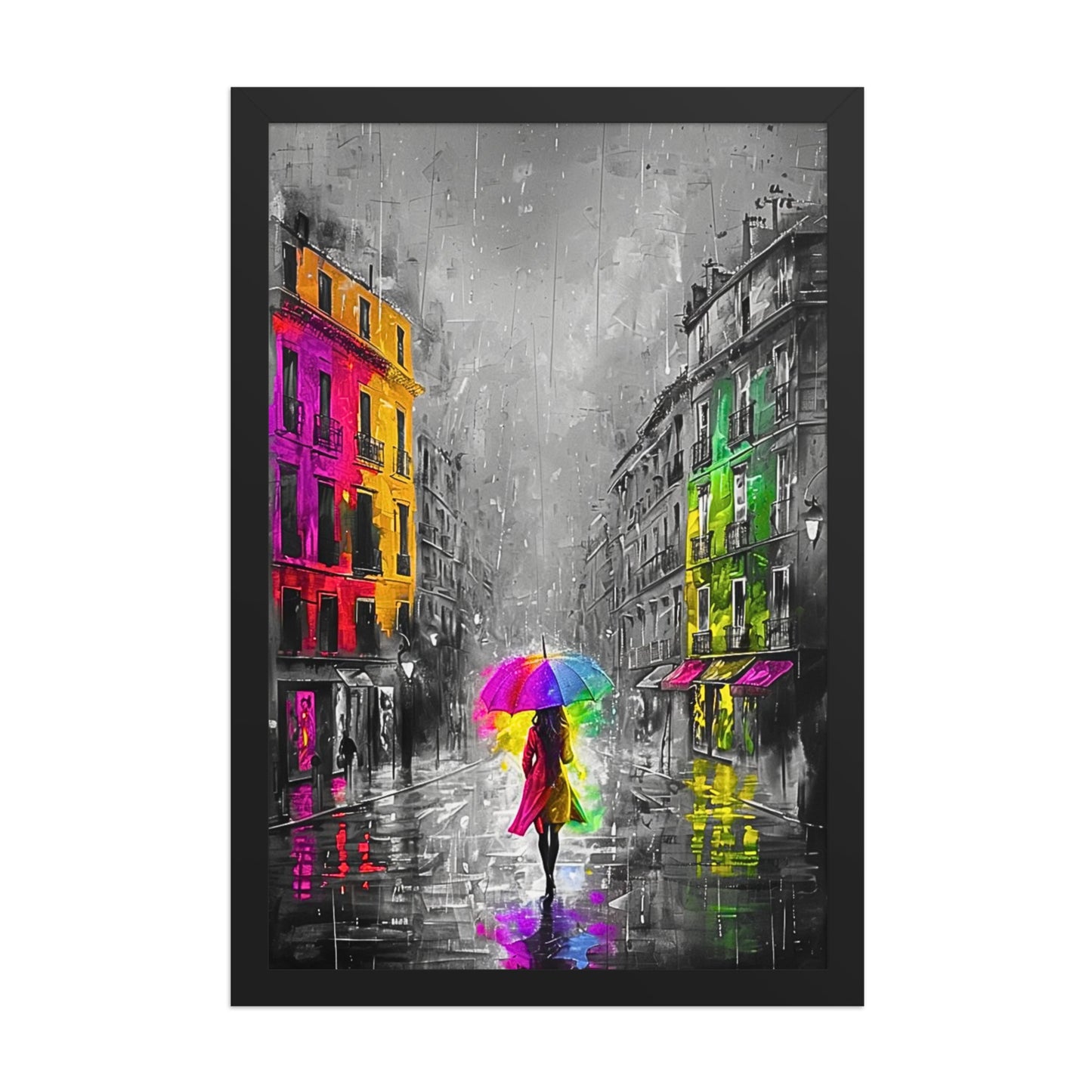 Black framed "{{product-type}}" featuring an abstract black and white portrait with splashes of gold. The "{{title}}" design is an elegant and modern piece of art for inner peace.