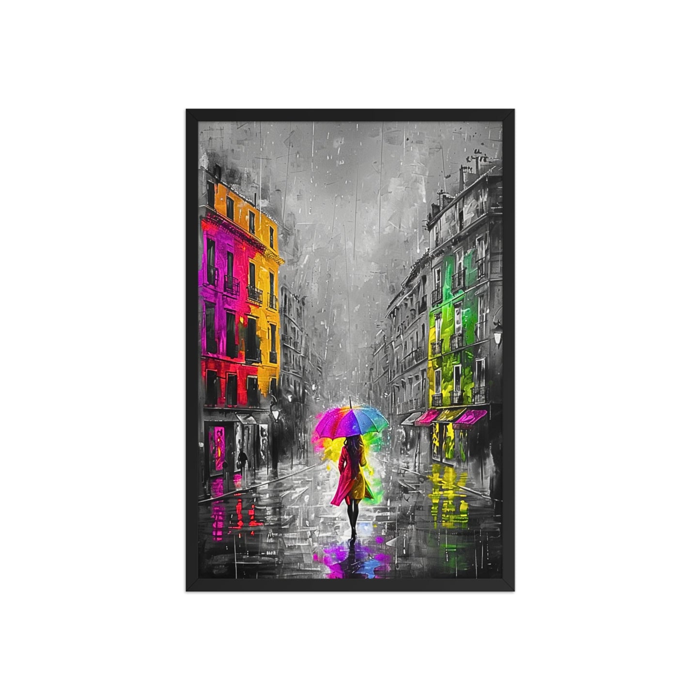 Black framed "{{product-type}}" featuring an abstract black and white portrait with splashes of gold. The "{{title}}" design is an elegant and modern piece of art for inner peace.