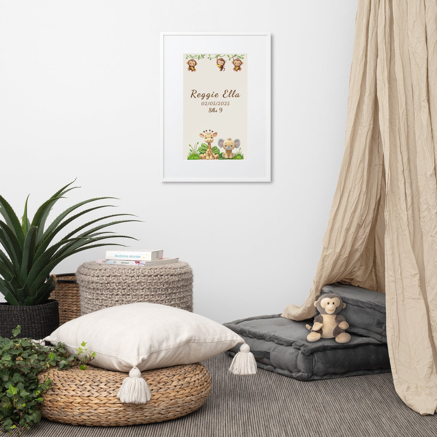 Personalized Baby Birth Stats Framed Print | Jungle Animal Keepsake | Free UK Shipping