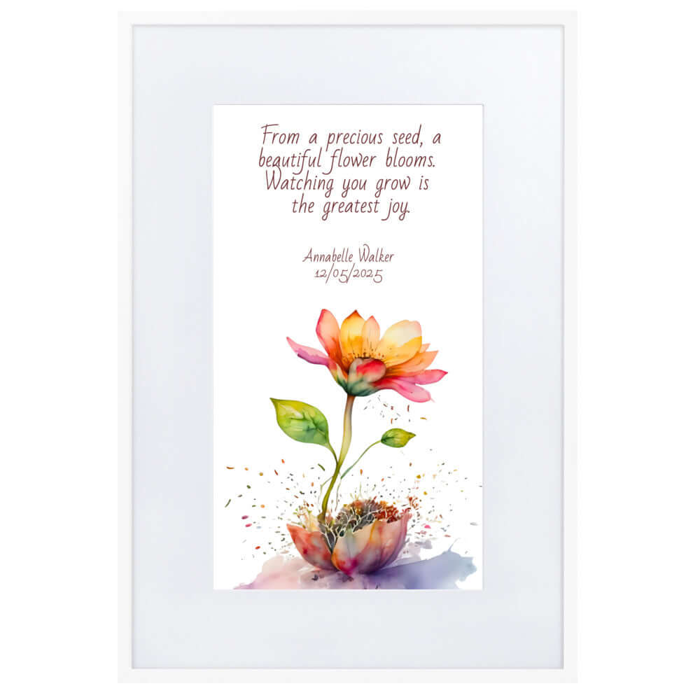 Personalised "{{product-type}}" with a flower design and the poem "{{title}}" for new parents.