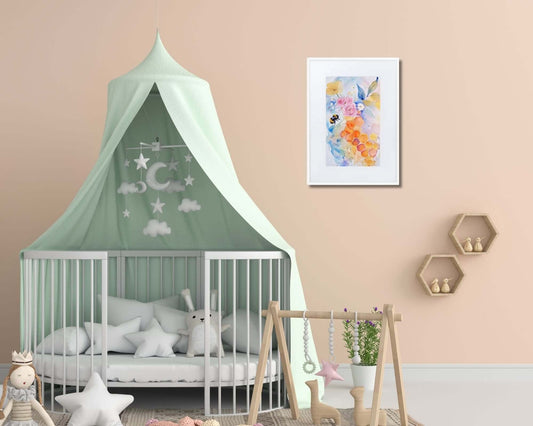 Framed "{{product-type}}" with abstract watercolour flowers in calm, pastel colors. The "{{title}}" design is perfect for creating a serene and joyful space.