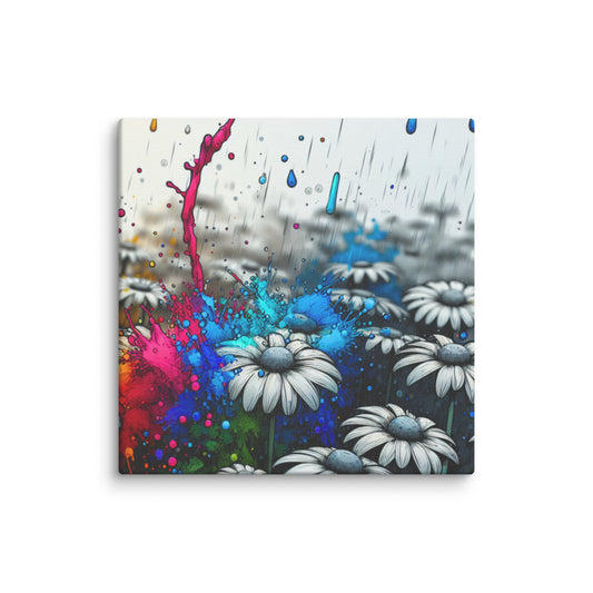 Canvas art titled 'Color Burst Daisy,' featuring an abstract daisy flower with vibrant, colorful brushstrokes, perfect for bold and modern home decor.