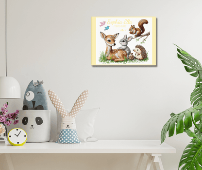 Personalized baby birth announcement canvas featuring custom name, date of birth, and weight, with a choice of border color, perfect for nursery decor or a heartfelt gift.