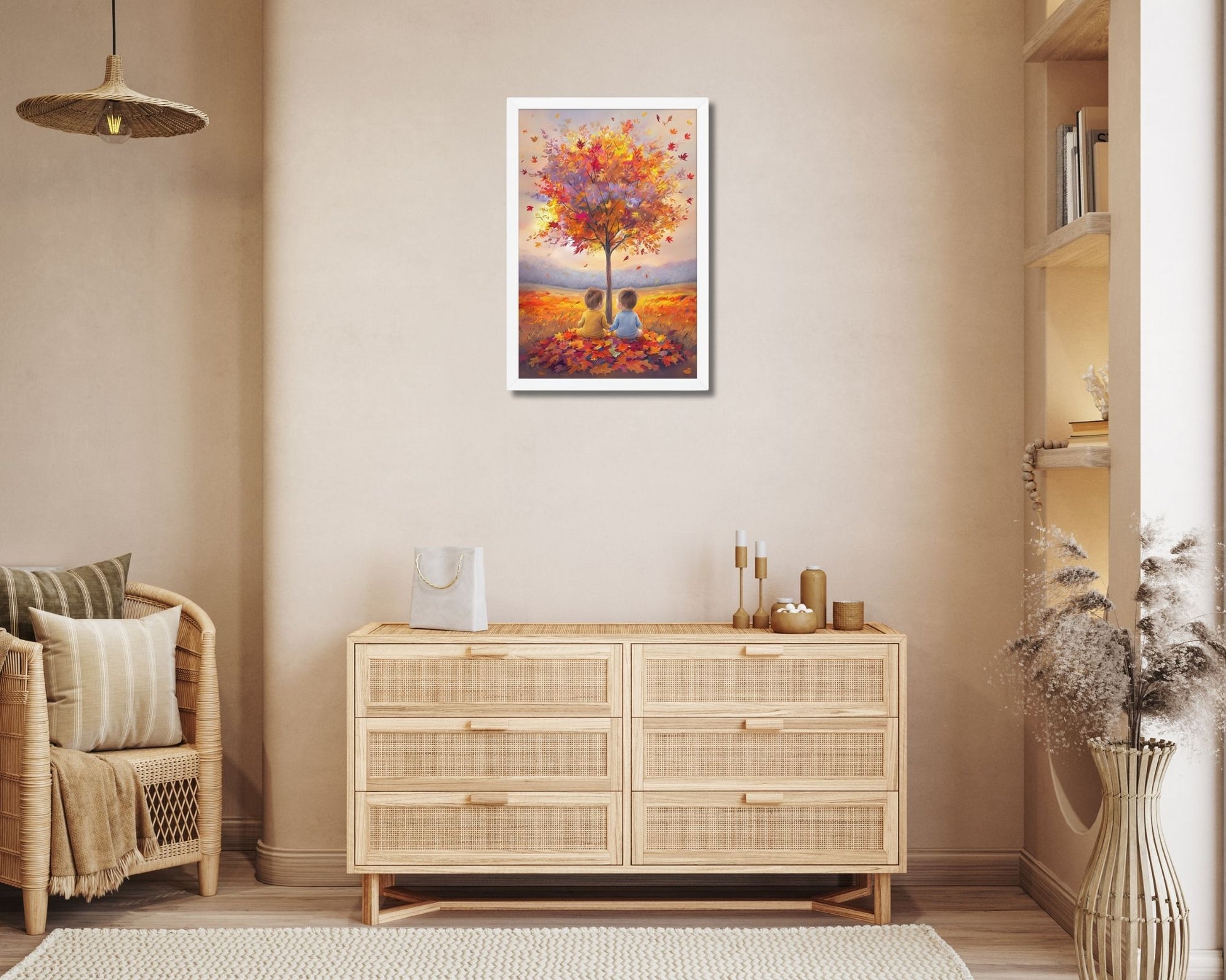 Celebrate the unique bond of twins with "Our Little Acorns," a heartwarming autumn-themed framed print. Perfect for nurseries or any family space, this art piece beautifully symbolizes growth, companionship, and the precious memories of childhood. A meaningful gift for twin parents.