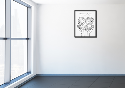Personalized twins canvas art featuring custom line art design with names and birth details, perfect for celebrating twins and enhancing nursery decor.