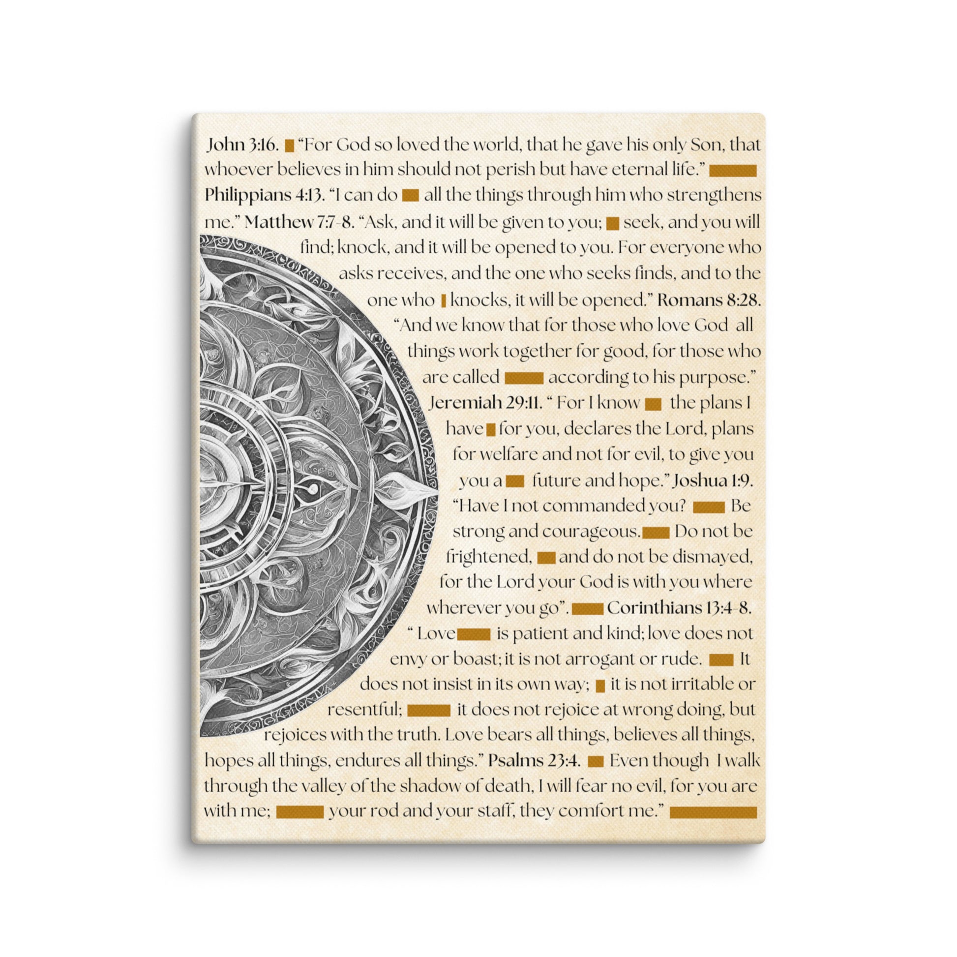 Canvas art featuring inspirational Bible verses with famous quotes in elegant typography, perfect for religious wall decor and spiritual inspiration