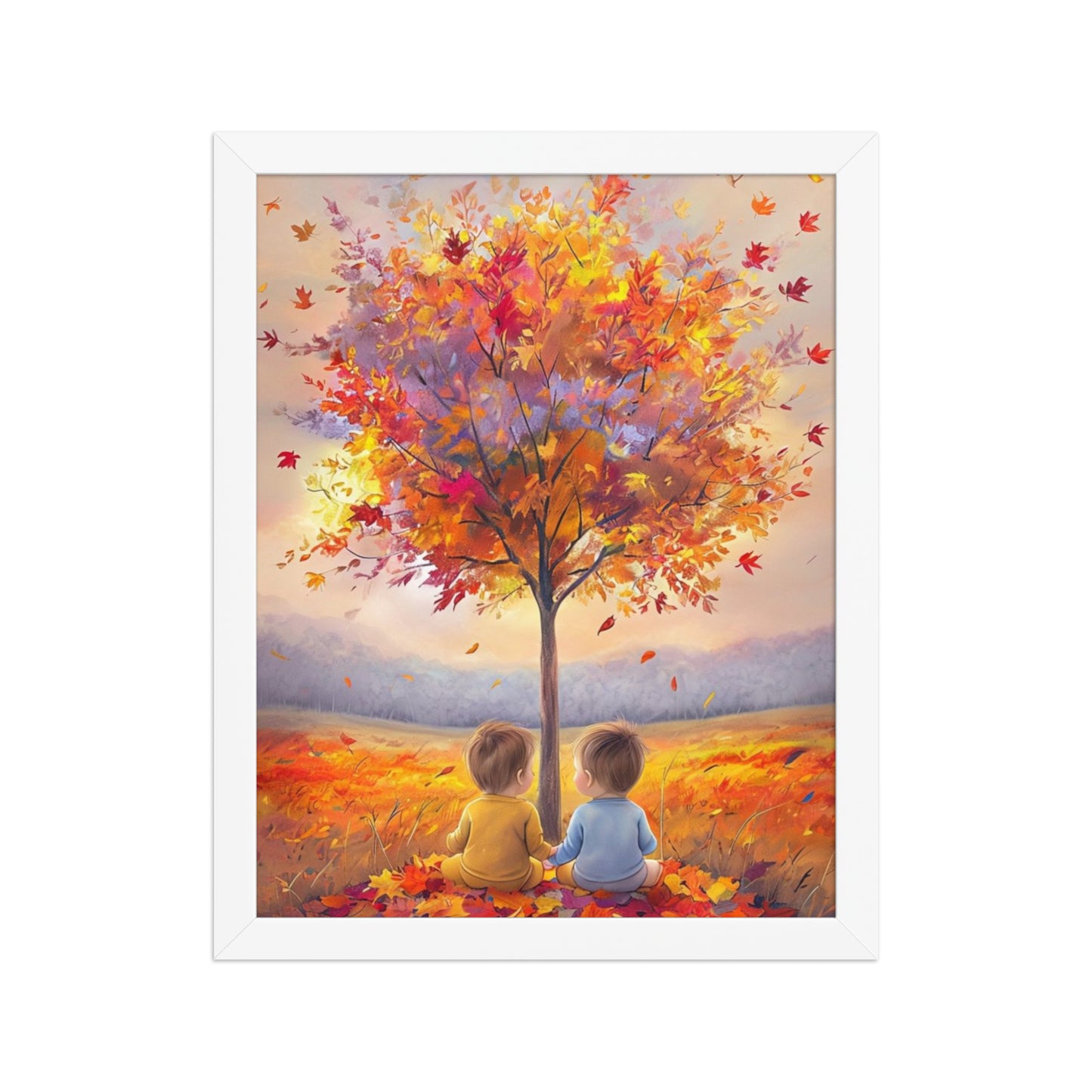 Celebrate the unique bond of twins with "Our Little Acorns," a heartwarming autumn-themed framed print. Perfect for nurseries or any family space, this art piece beautifully symbolizes growth, companionship, and the precious memories of childhood. A meaningful gift for twin parents.