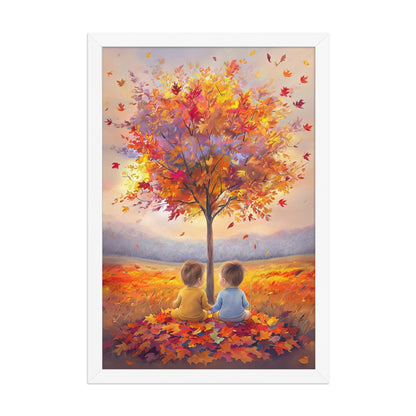 Celebrate the unique bond of twins with "Our Little Acorns," a heartwarming autumn-themed framed print. Perfect for nurseries or any family space, this art piece beautifully symbolizes growth, companionship, and the precious memories of childhood. A meaningful gift for twin parents.