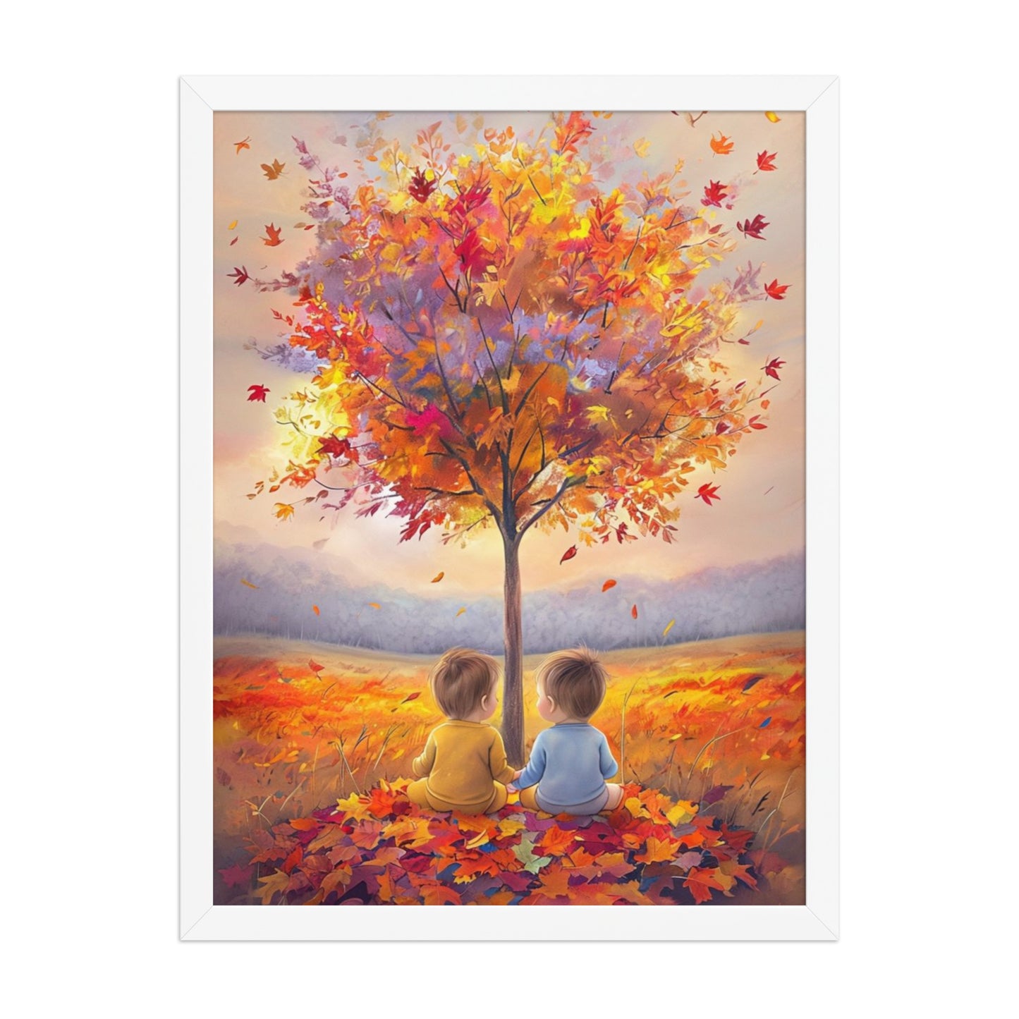 Celebrate the unique bond of twins with "Our Little Acorns," a heartwarming autumn-themed framed print. Perfect for nurseries or any family space, this art piece beautifully symbolizes growth, companionship, and the precious memories of childhood. A meaningful gift for twin parents.