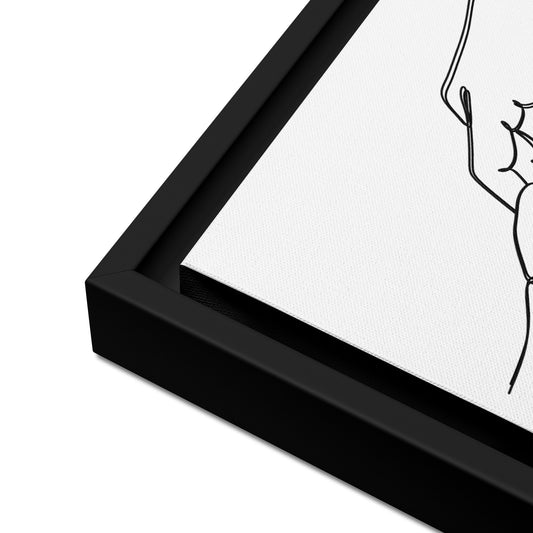 Black framed "{{product-type}}" with a personalised line art drawing of a mother's hand holding a baby's hand. The "{{title}}" design is a perfect new mum gift.