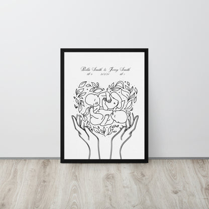 Personalized twins canvas art featuring custom line art design with names and birth details, perfect for celebrating twins and enhancing nursery decor.