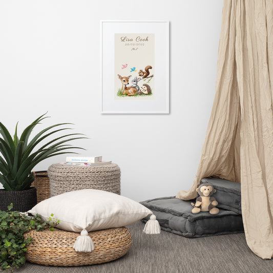 Personalized Woodland Animal Birth Stats Framed Print | New Baby Keepsake | Free UK Shipping