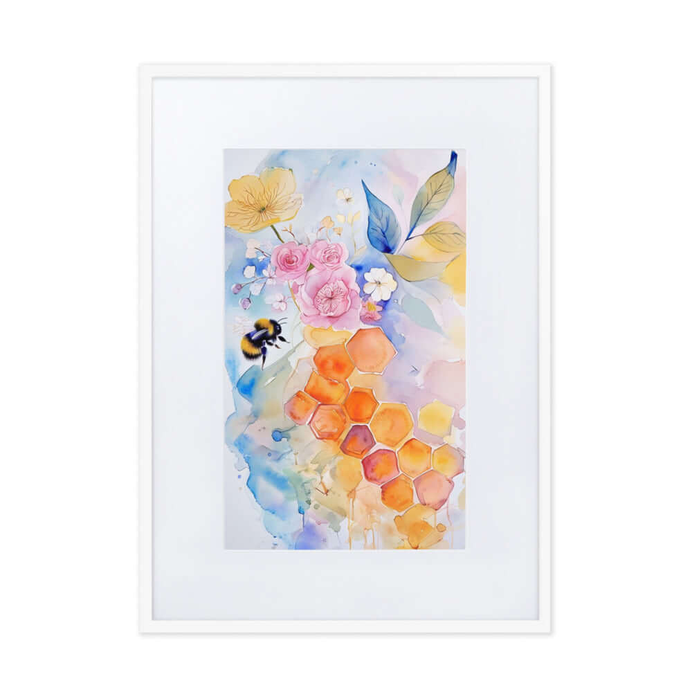 Framed "{{product-type}}" with abstract watercolour flowers in calm, pastel colors. The "{{title}}" design is perfect for creating a serene and joyful space.