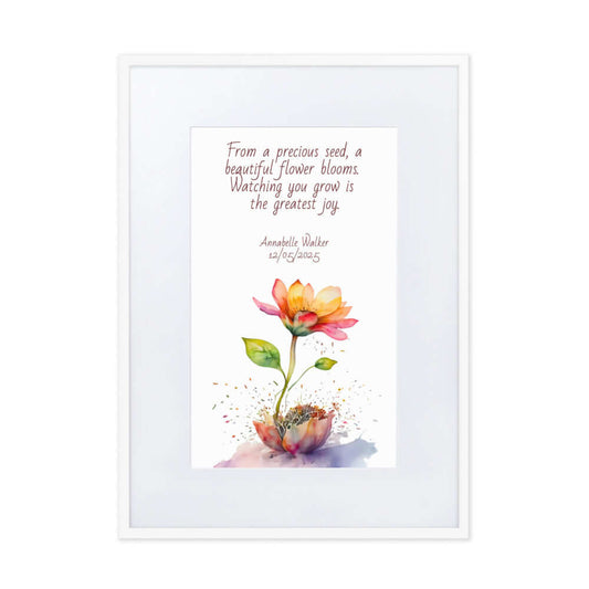 Personalised "{{product-type}}" with a flower design and the poem "{{title}}" for new parents.