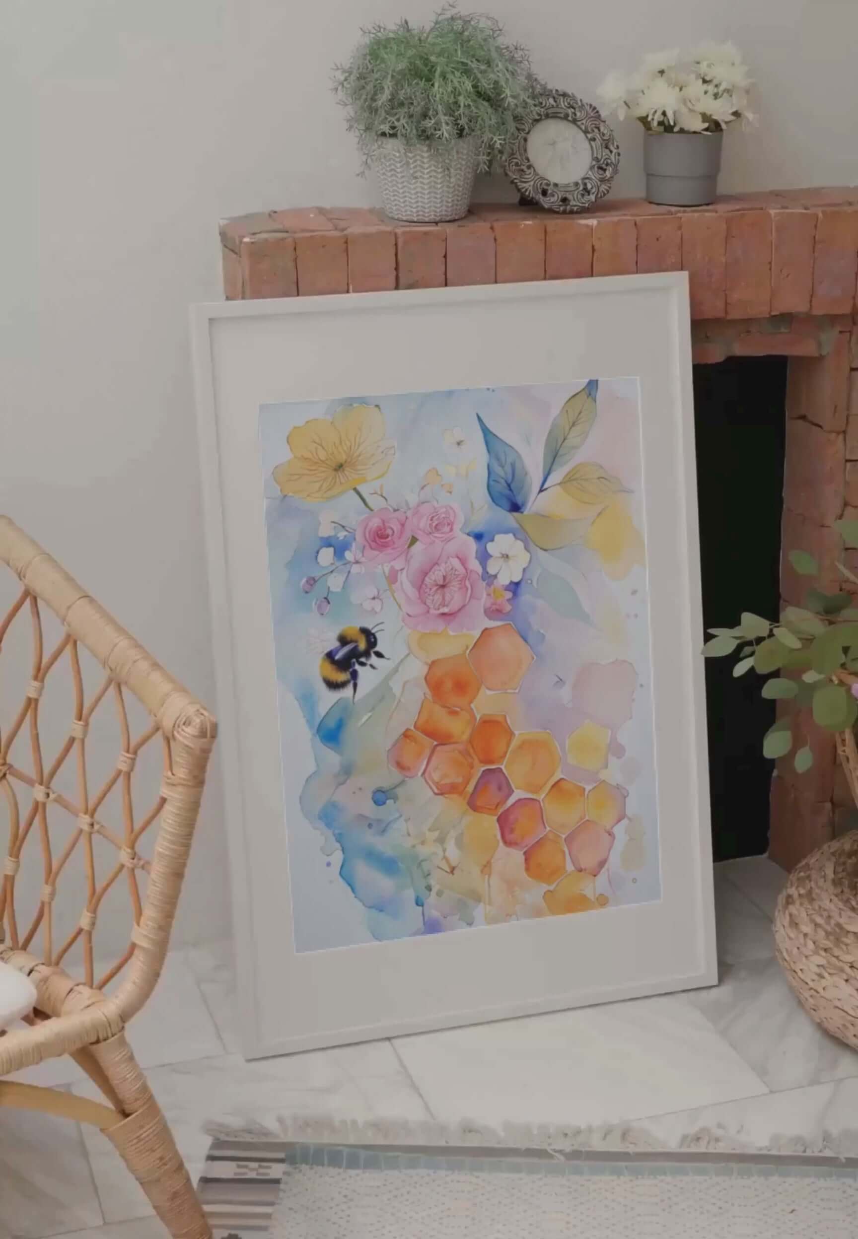 Framed "{{product-type}}" with abstract watercolour flowers in calm, pastel colors. The "{{title}}" design is perfect for creating a serene and joyful space.